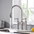 Kitchen Faucet With Pull Down Spout Anti-Fingerprint Spot Brushed Nickel 2 Lever Double Bridge Kitchen Faucet with Pull Down Spout Supplier